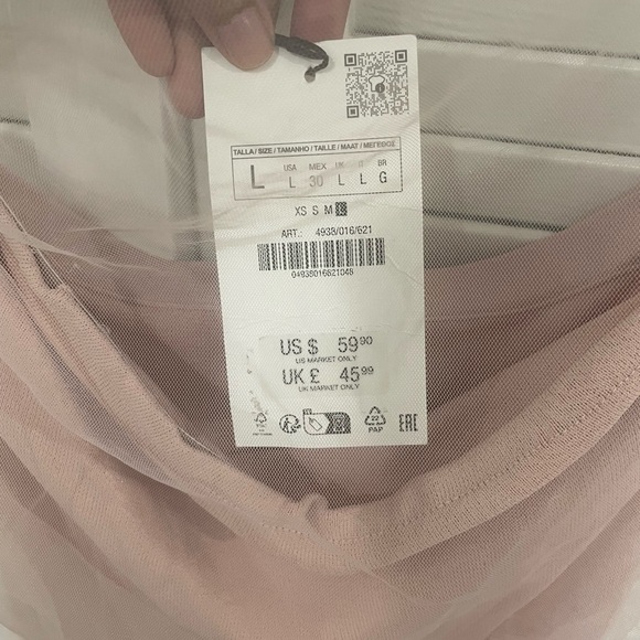NWT Zara Mixed Tulle Knit Dress Maxi Light Pink Layered Sheer Dress - Picture 3 of 12